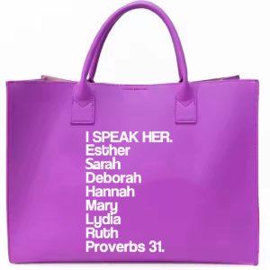 HER TOTE PURPLE AND WHITE